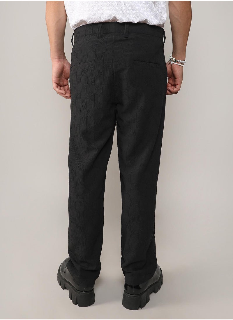 Men's Midnight Black Creased-Check Trousers