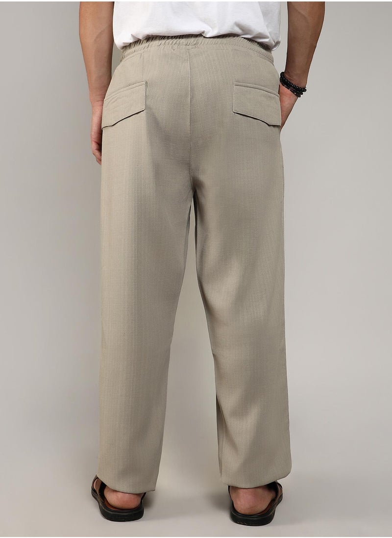 Men's Greige Tailored Linen-Blend Trousers