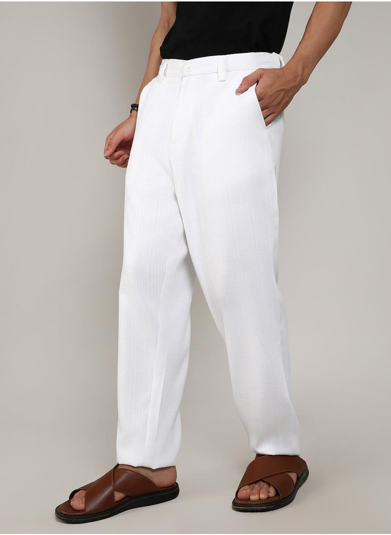 Men's Chalk White Tailored Linen-Blend Trousers