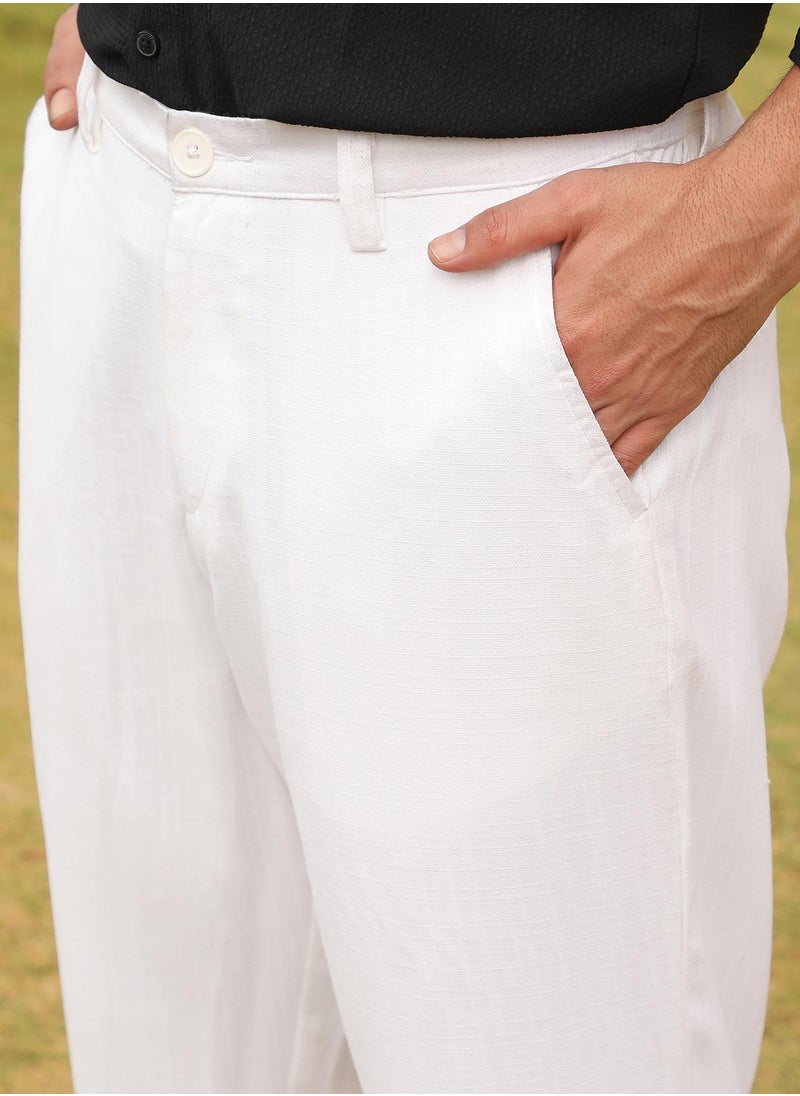 Men's Chalk White Tailored Linen-Blend Trousers