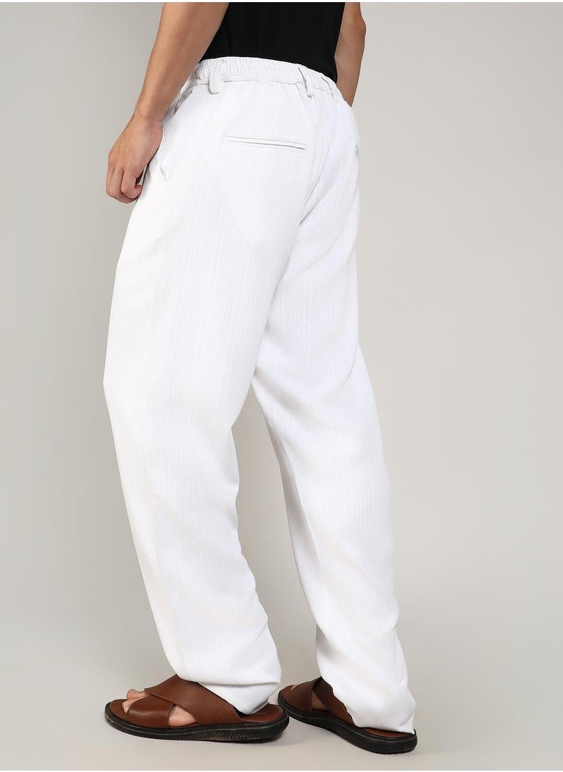 Men's Chalk White Tailored Linen-Blend Trousers