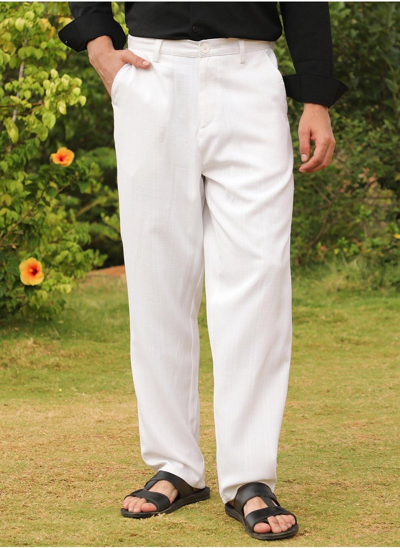 Men's Chalk White Tailored Linen-Blend Trousers