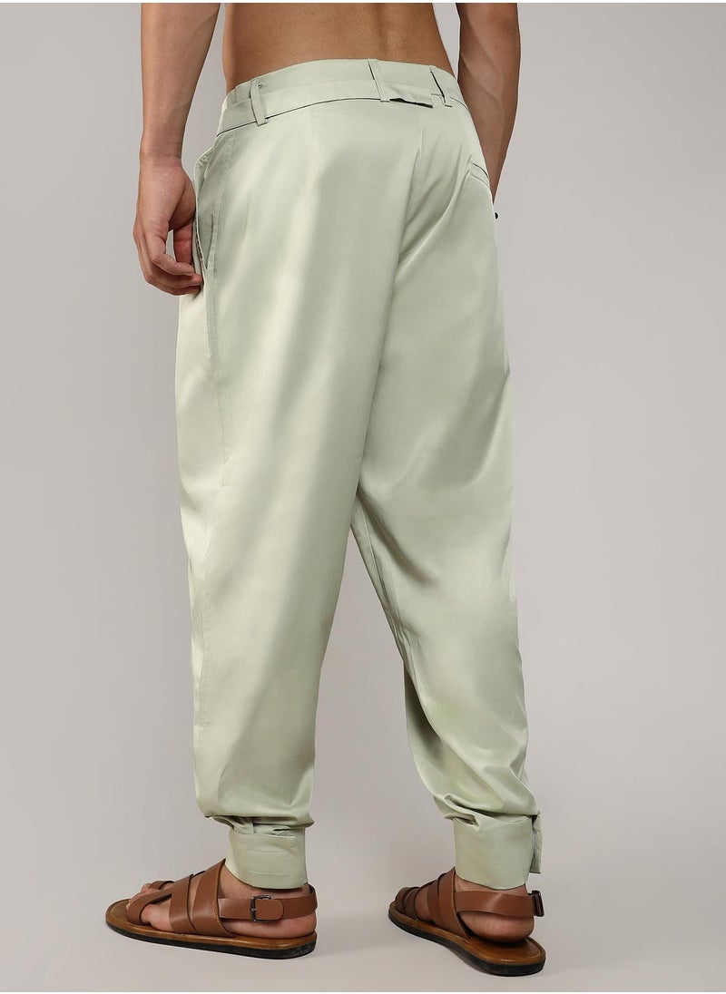 Men's Pale Green Satin Tapered Trousers