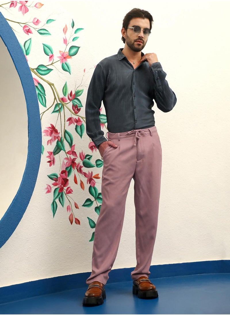 Men's Mauve Pink Tailored Linen-Blend Trousers