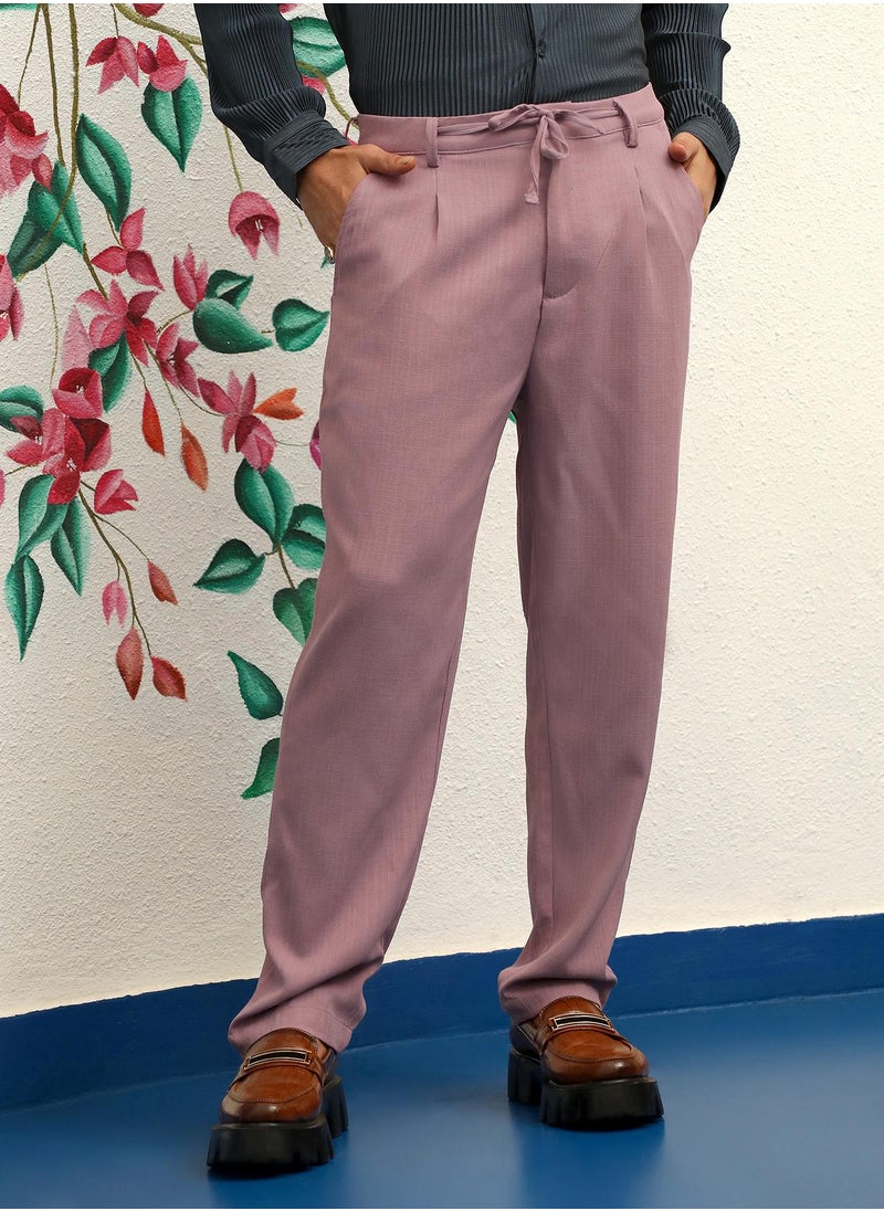 Men's Mauve Pink Tailored Linen-Blend Trousers