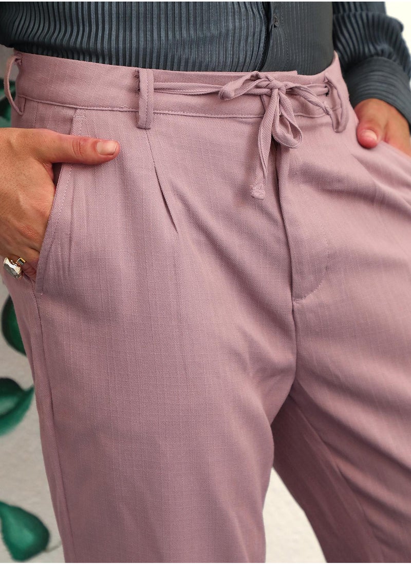 Men's Mauve Pink Tailored Linen-Blend Trousers