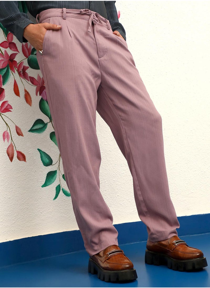 Men's Mauve Pink Tailored Linen-Blend Trousers