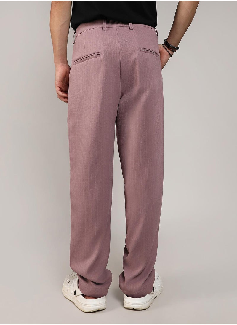 Men's Mauve Pink Tailored Linen-Blend Trousers