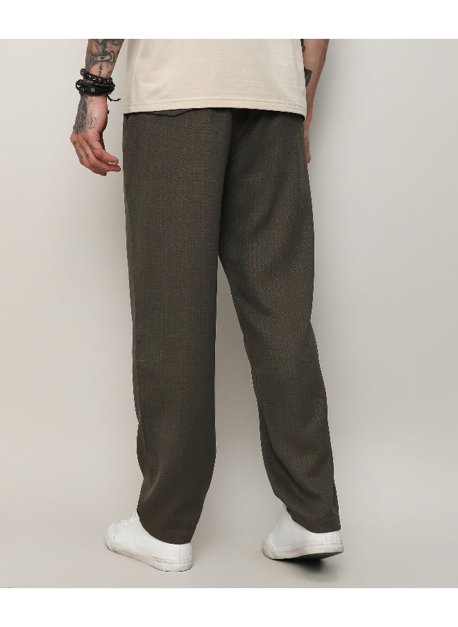 Men's Army Green Solid Tailored Trousers