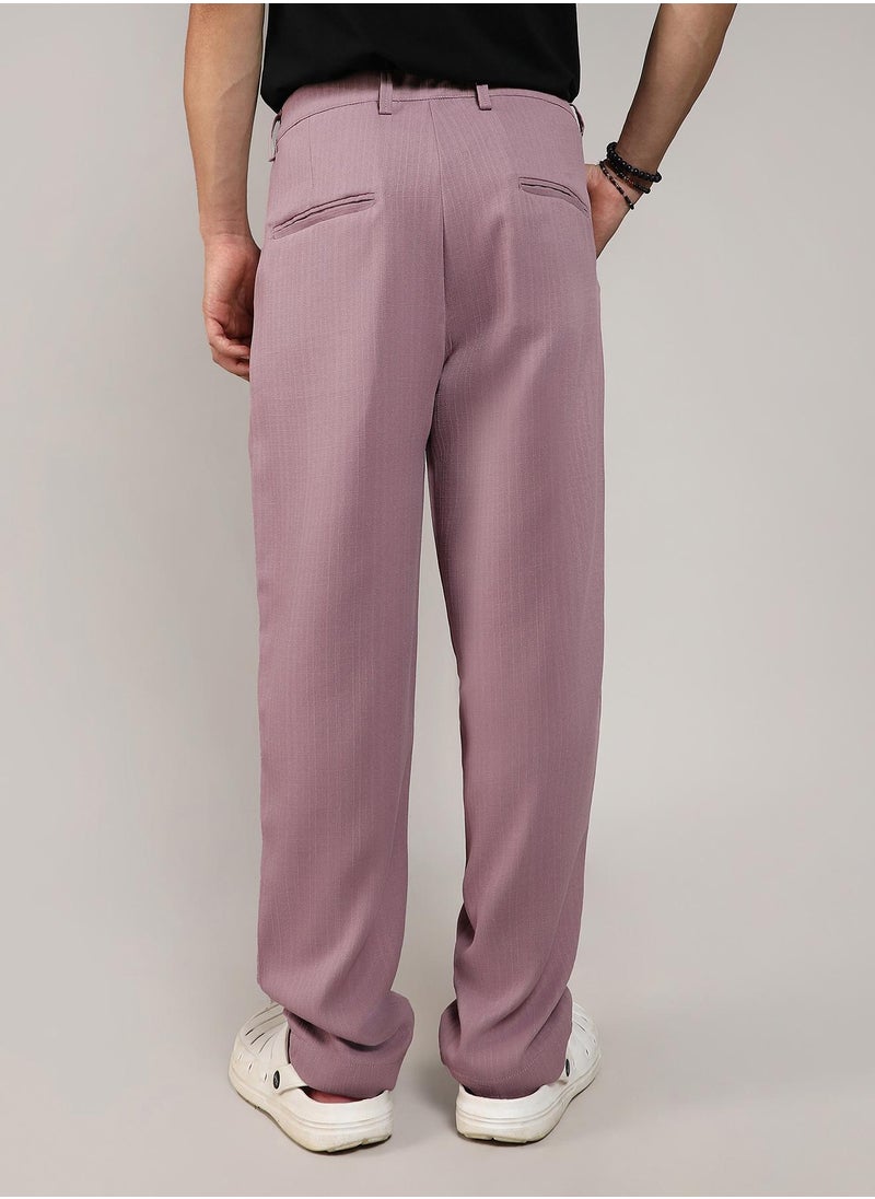 Men's Mauve Pink Tailored Linen-Blend Trousers