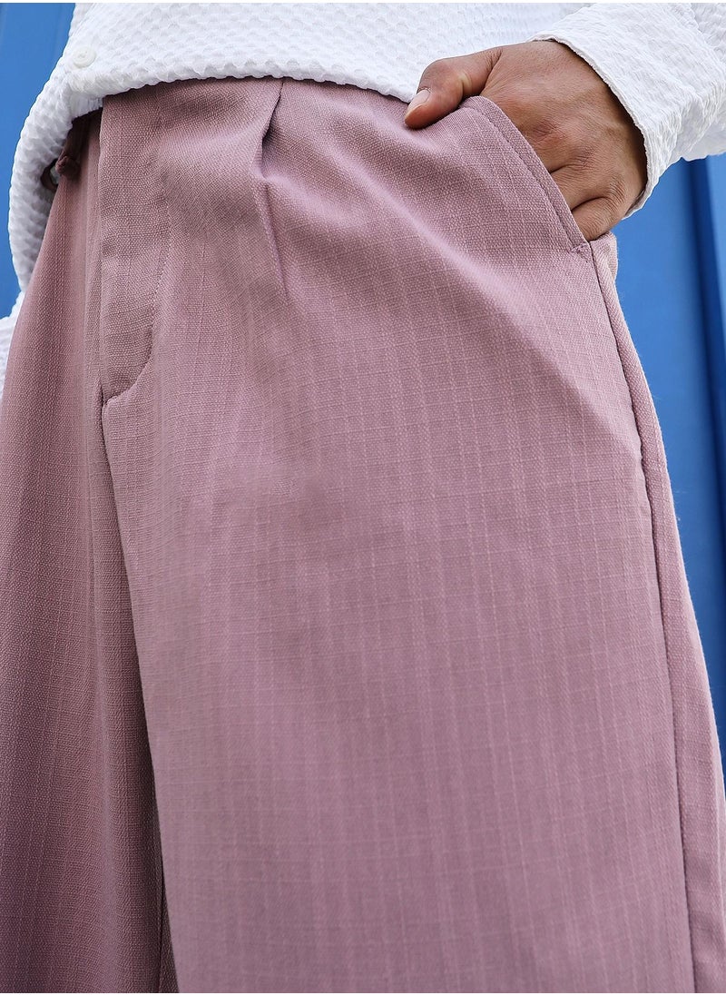 Men's Mauve Pink Tailored Linen-Blend Trousers