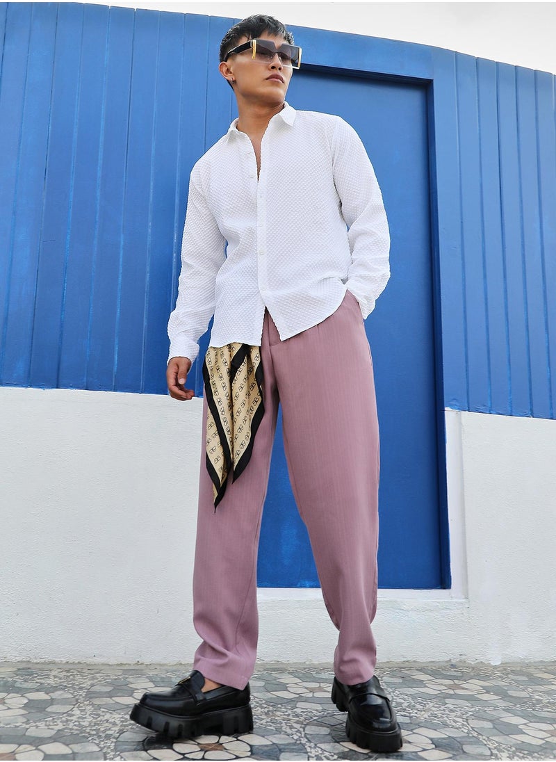 Men's Mauve Pink Tailored Linen-Blend Trousers