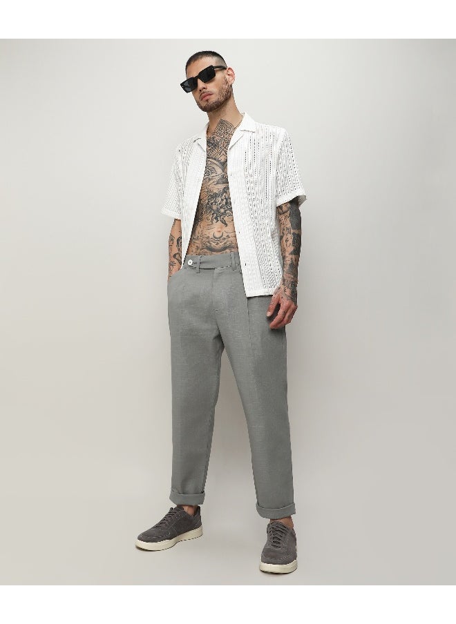 Men's Moon Grey Solid Tailored Trousers