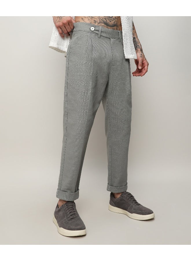 Men's Moon Grey Solid Tailored Trousers