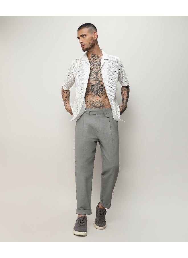 Men's Moon Grey Solid Tailored Trousers