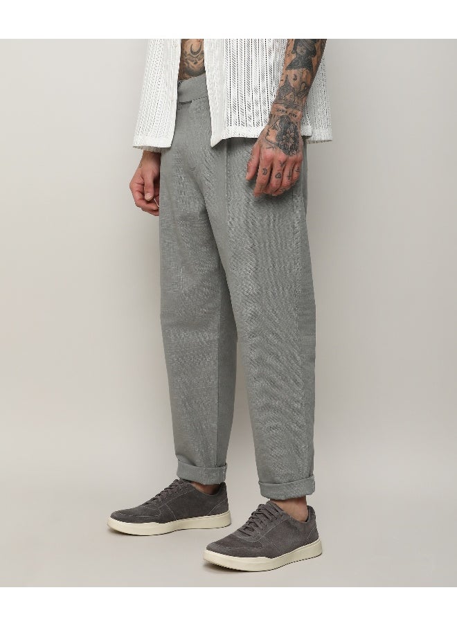 Men's Moon Grey Solid Tailored Trousers