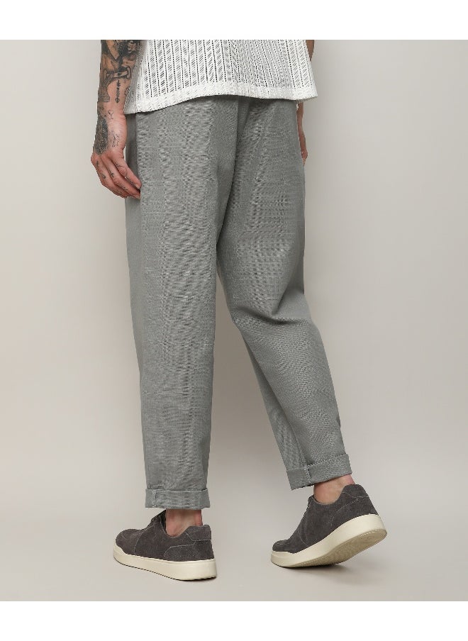 Men's Moon Grey Solid Tailored Trousers