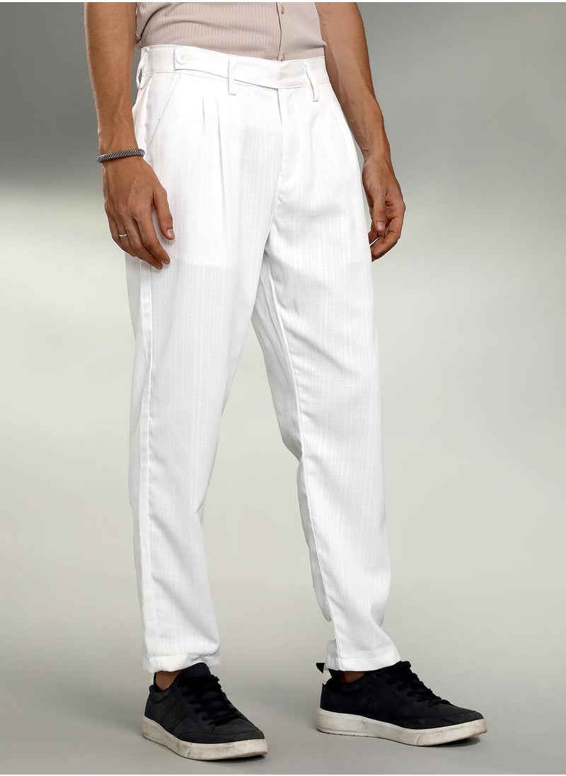 Men's Cream White Pleated Tailored Trousers