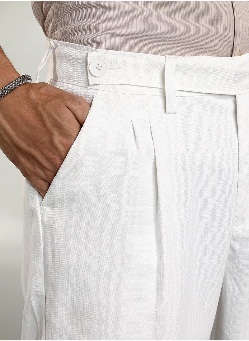 Men's Cream White Pleated Tailored Trousers