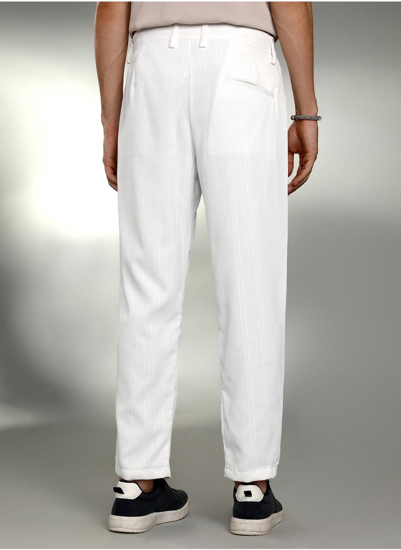 Men's Cream White Pleated Tailored Trousers