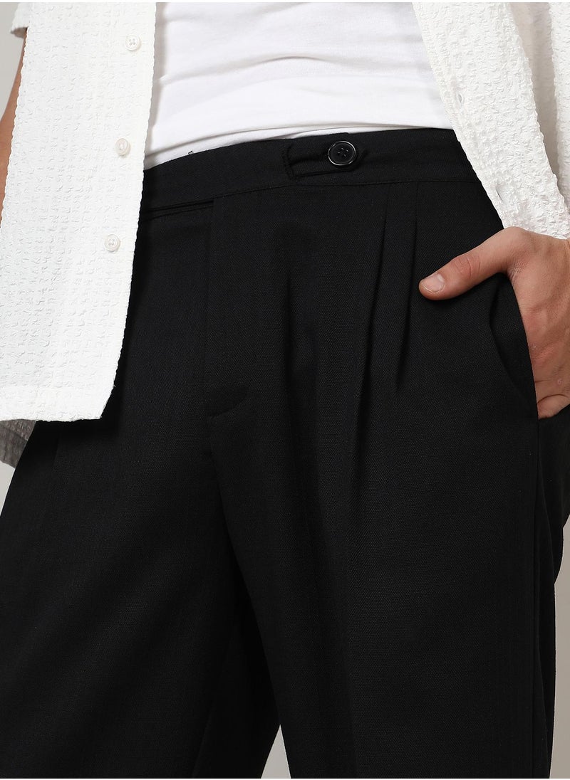 Men's Onyx Black Solid Tailored Trousers