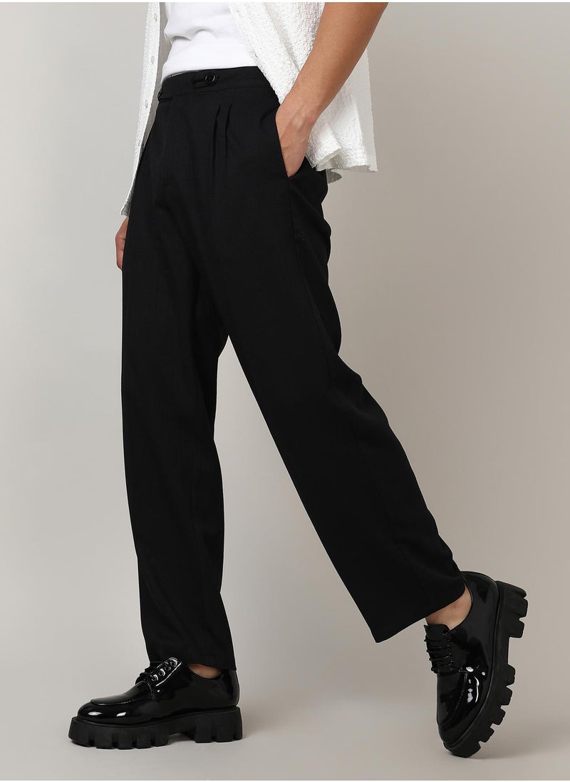 Men's Onyx Black Solid Tailored Trousers