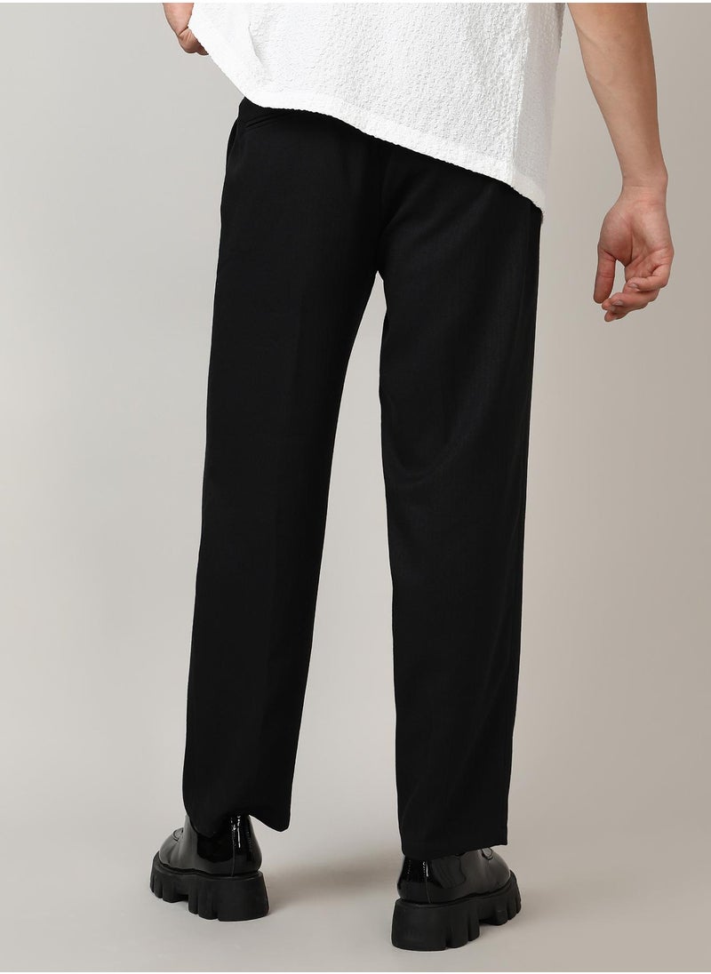 Men's Onyx Black Solid Tailored Trousers