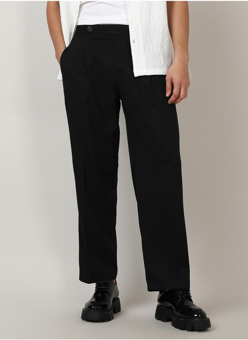 Men's Onyx Black Solid Tailored Trousers