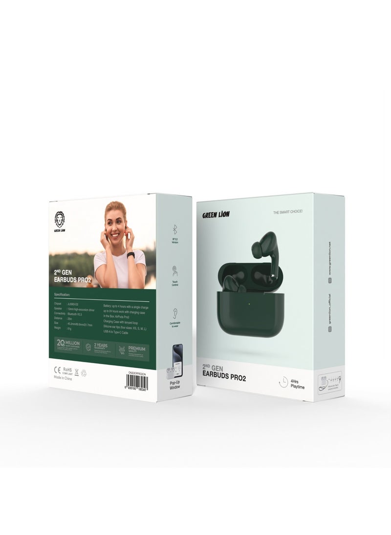 Earbuds Pro 2 True Wireless / Up to 4 Hours Working Time / Comfortable to Wear / Touch Control / Bluetooth 5.3V - Dark Green
