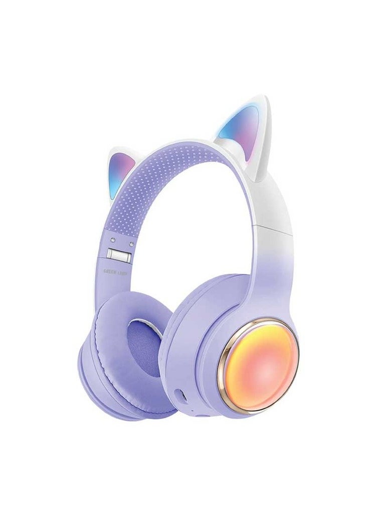 GL-400 Kids Wireless with LED Lights Headphone / Powerful 400mAh Battery / 8H Long Lasting Playing Time / Volume Limiting for Hearing Protection / Long Range 10m Bluetooth Distance / High Quality ABS+PU Material / Light Effect / Light Weight / Flashing Modes / AUX / Type C / BT5.3 / TF card - Purple