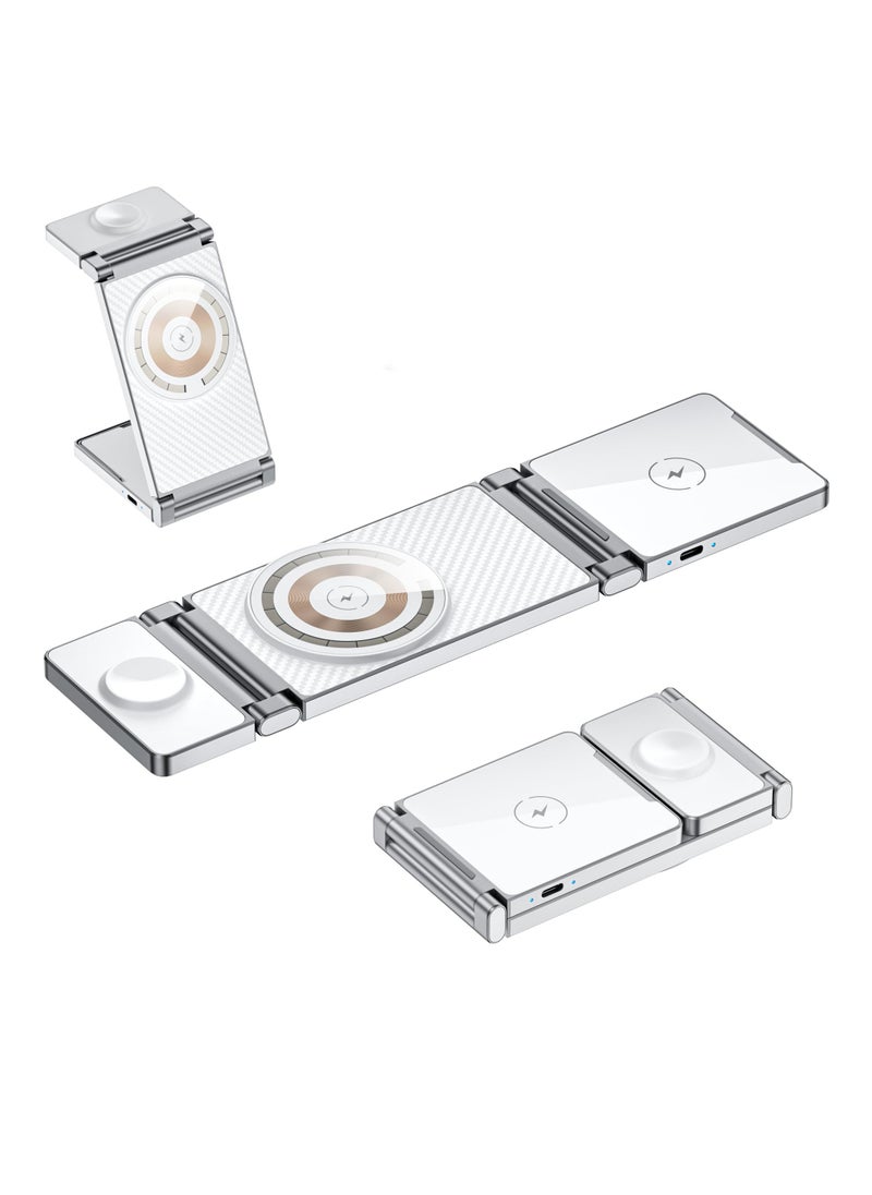 EXCEFORE 3 in 1 Wireless Charger, Mag-Safe Wireless Charger, Portable Mag-Safe Charger Stand, Foldable 3 in 1 Wireless Charging Station for iPhone 14/13/12/11/8/Pro/Max and Samsung