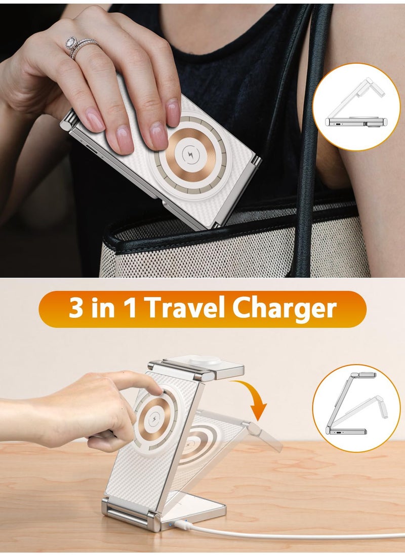EXCEFORE 3 in 1 Wireless Charger, Mag-Safe Wireless Charger, Portable Mag-Safe Charger Stand, Foldable 3 in 1 Wireless Charging Station for iPhone 14/13/12/11/8/Pro/Max and Samsung