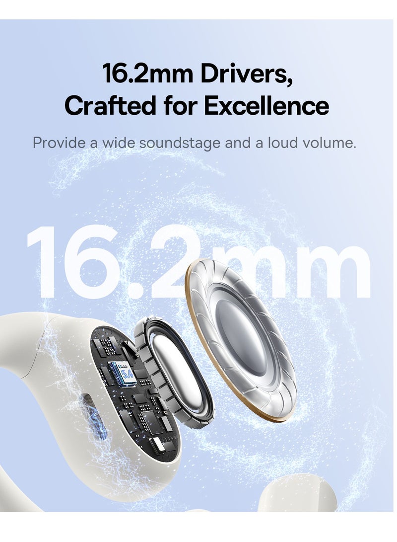 Open-Ear Earphones with Ear Hooks, Wireless Bluetooth 5.4, IP54 Waterproof, Air Conduction Technology, Sports Earbuds for Running, Gym, Cycling, Outdoor Activities, Sweatproof, Comfortable and Secure Fit for Active Lifestyles, Compatible with iOS & Android Devices Moon White
