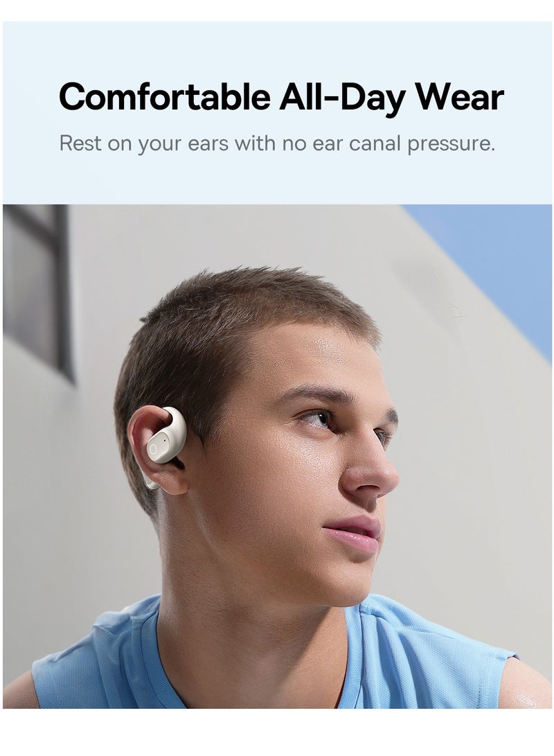 Open-Ear Earphones with Ear Hooks, Wireless Bluetooth 5.4, IP54 Waterproof, Air Conduction Technology, Sports Earbuds for Running, Gym, Cycling, Outdoor Activities, Sweatproof, Comfortable and Secure Fit for Active Lifestyles, Compatible with iOS & Android Devices Moon White