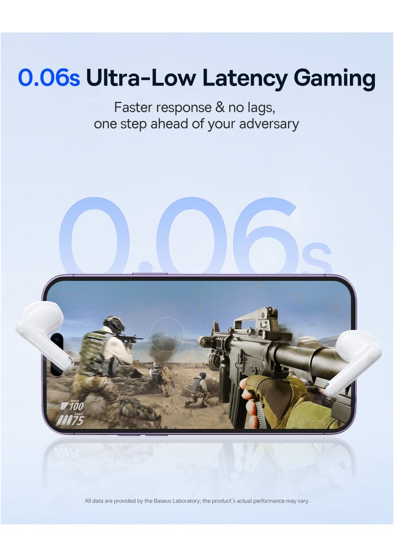 TWS Earbuds with Bluetooth 5.3, Up to 30 Hours Playtime, 0.06s Low Latency, Fast Charge Wireless Earbuds with App Control, Customizable Gestures, Equalizer Adjustment, and Sound Effects for Gaming, Music, and Calls – Premium Sound & Seamless Connection Moon White