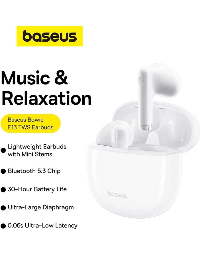 TWS Earbuds with Bluetooth 5.3, Up to 30 Hours Playtime, 0.06s Low Latency, Fast Charge Wireless Earbuds with App Control, Customizable Gestures, Equalizer Adjustment, and Sound Effects for Gaming, Music, and Calls – Premium Sound & Seamless Connection Moon White