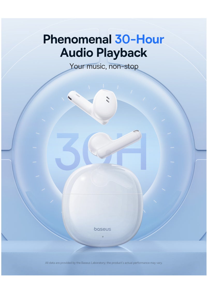 TWS Earbuds with Bluetooth 5.3, Up to 30 Hours Playtime, 0.06s Low Latency, Fast Charge Wireless Earbuds with App Control, Customizable Gestures, Equalizer Adjustment, and Sound Effects for Gaming, Music, and Calls – Premium Sound & Seamless Connection Moon White
