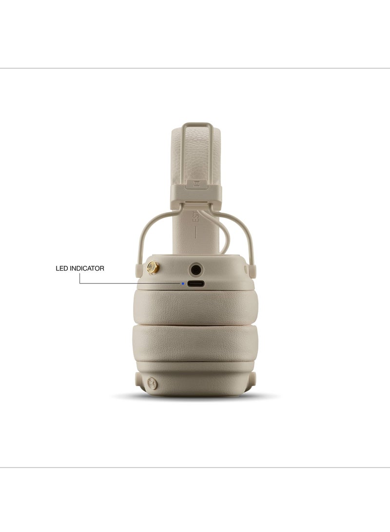 Major V On-Ear Bluetooth Wireless Headphone with 100+ Hours Playtime, Cream Beige