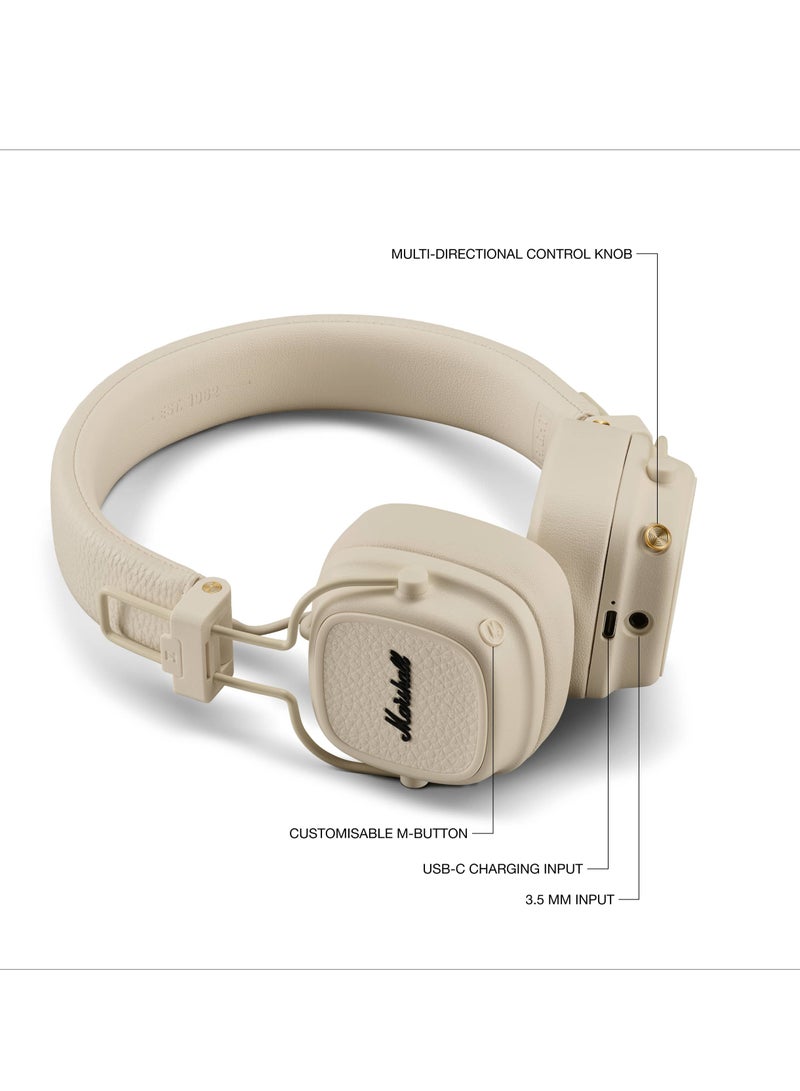 Major V On-Ear Bluetooth Wireless Headphone with 100+ Hours Playtime, Cream Beige