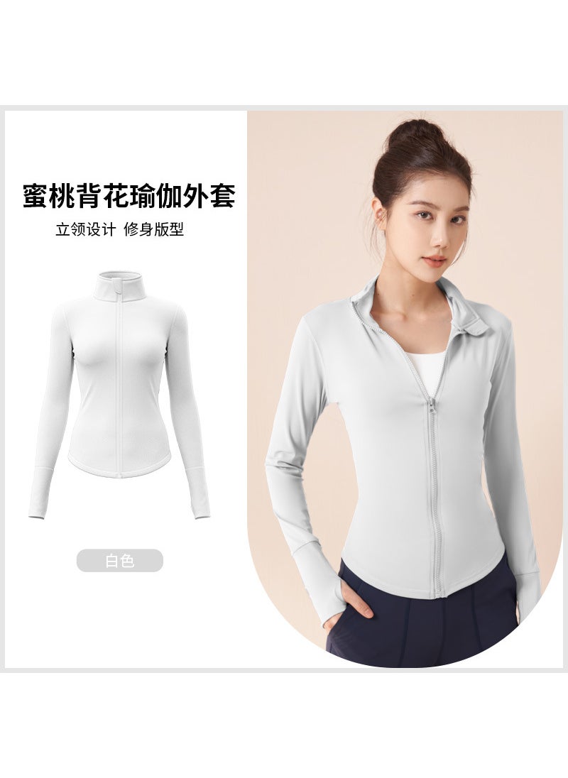 Womens High-Stretch Fitness Jacket for Yoga and Cycling White