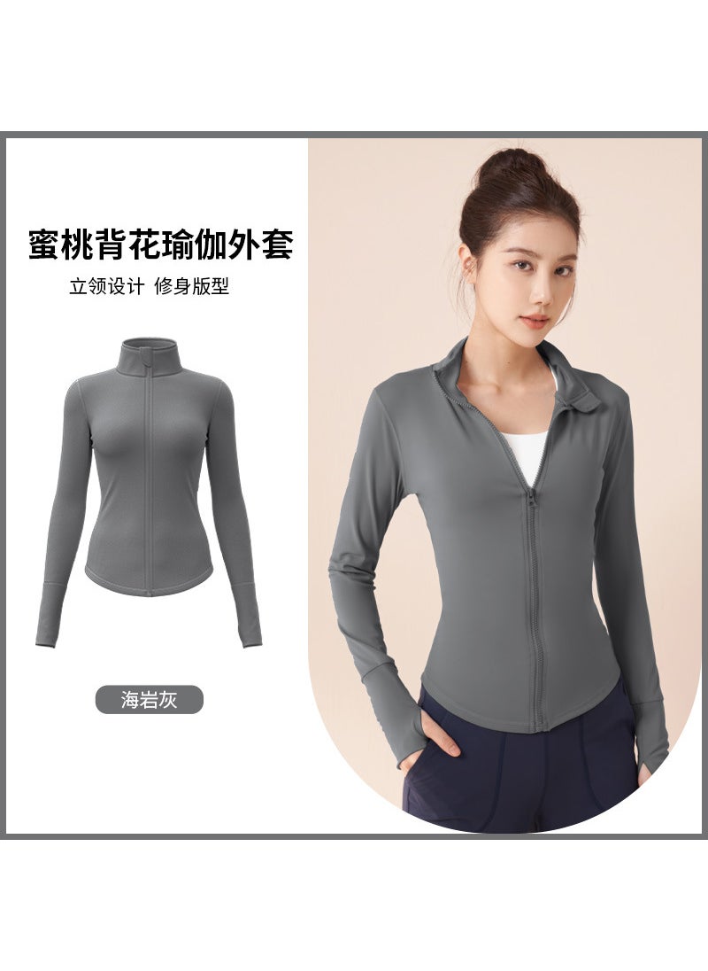 Womens High-Stretch Fitness Jacket for Yoga and Cycling Sea rock ash