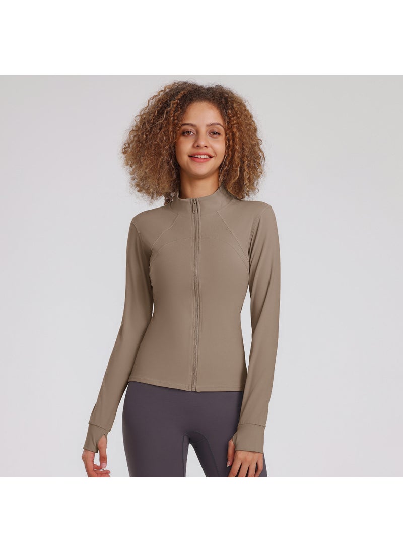 Womens Fitness Yoga Jacket Quick-Dry Fall/Winter Cocoa color