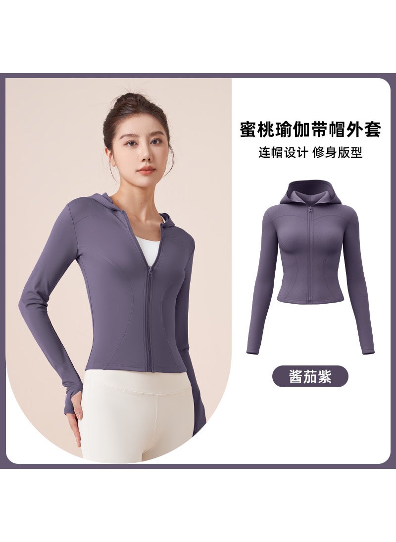 Juyitang autumn and winter hooded yoga Jacket Womens slim fit windproof running cycling sports fitness jacket Solanum sauce