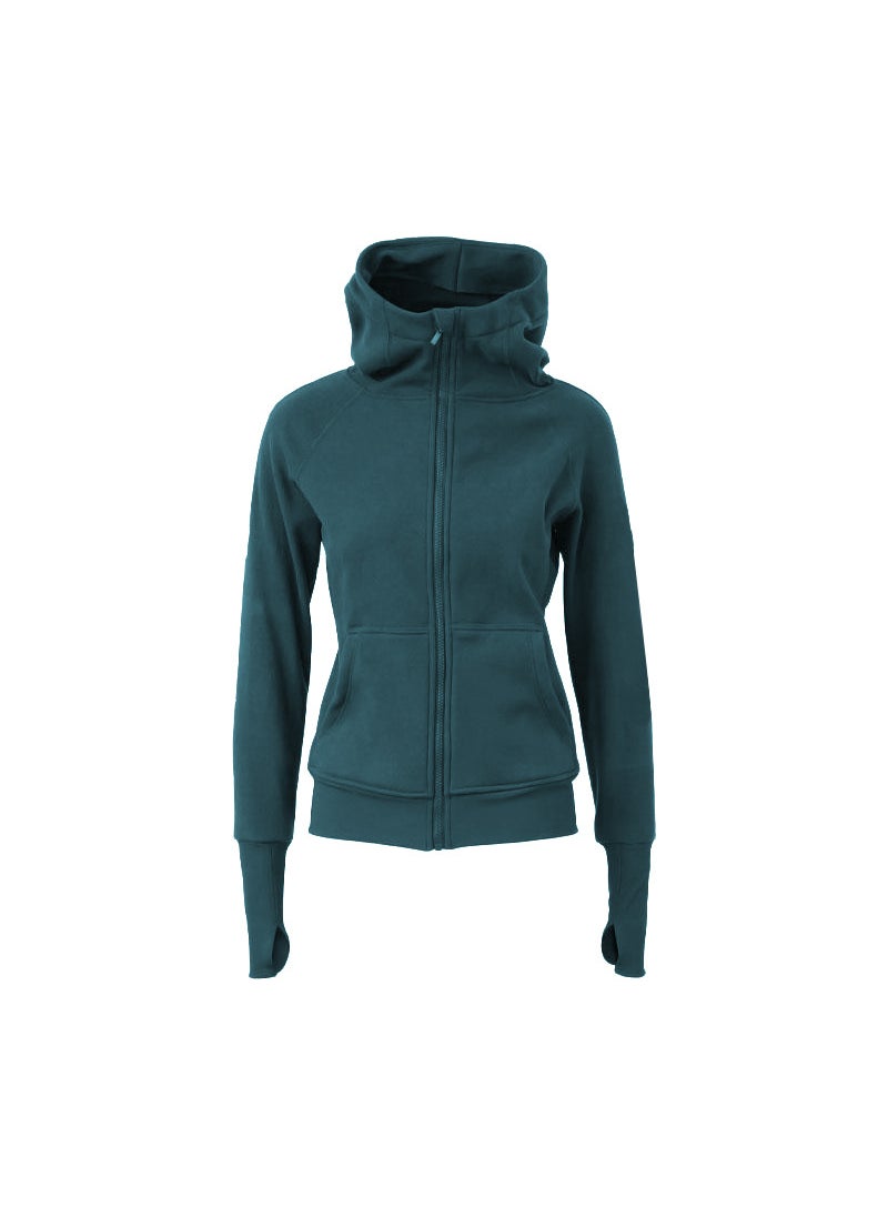 Winter Hooded Fleece Coat Warm Windproof Long Jacket Women Rainforest Green