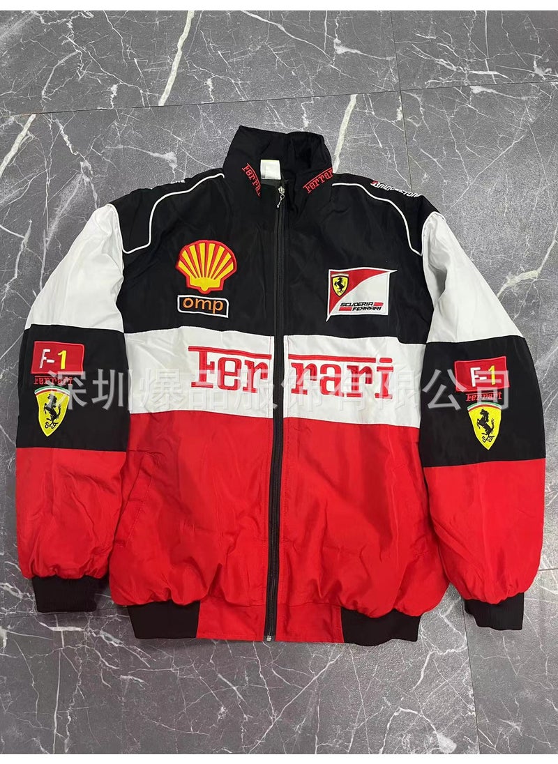 Embroidered F1 Racing Suit Winter Cotton Jacket White shell