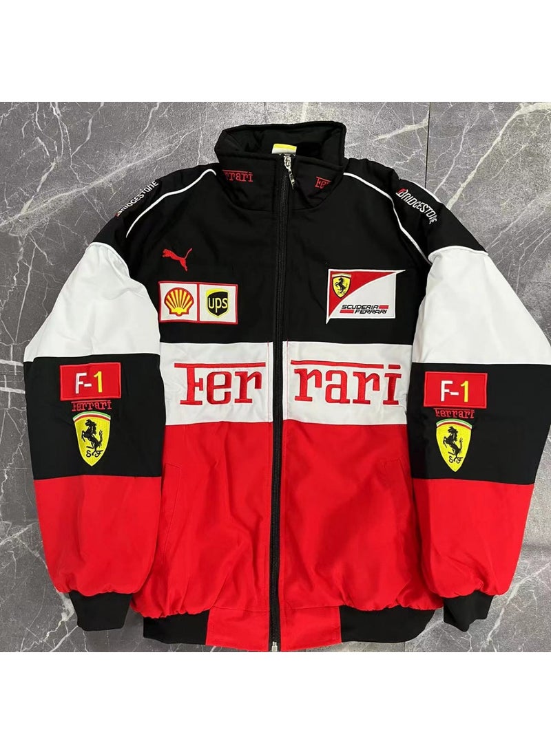 Embroidered F1 Racing Suit Winter Cotton Jacket Whitening method