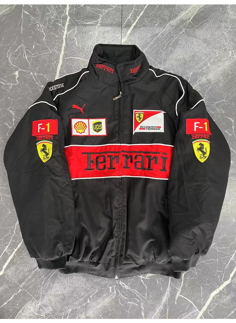 Embroidered F1 Racing Suit Winter Cotton Jacket Black method