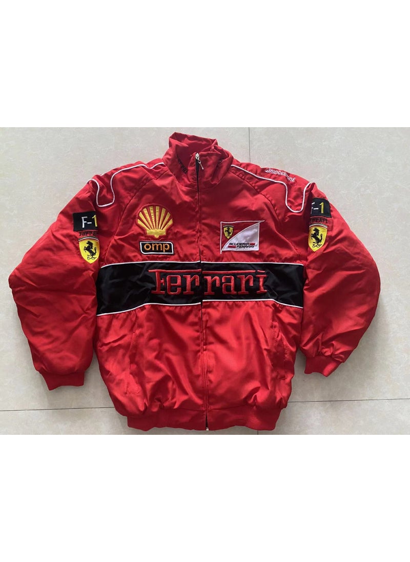 Embroidered F1 Racing Suit Winter Cotton Jacket Red shell