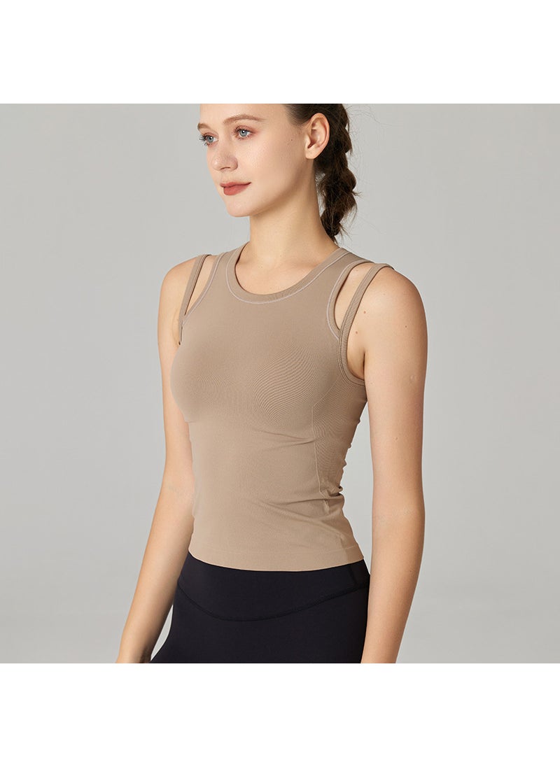 Breathable Mesh Fitness Vest Integrated Straps Khaki