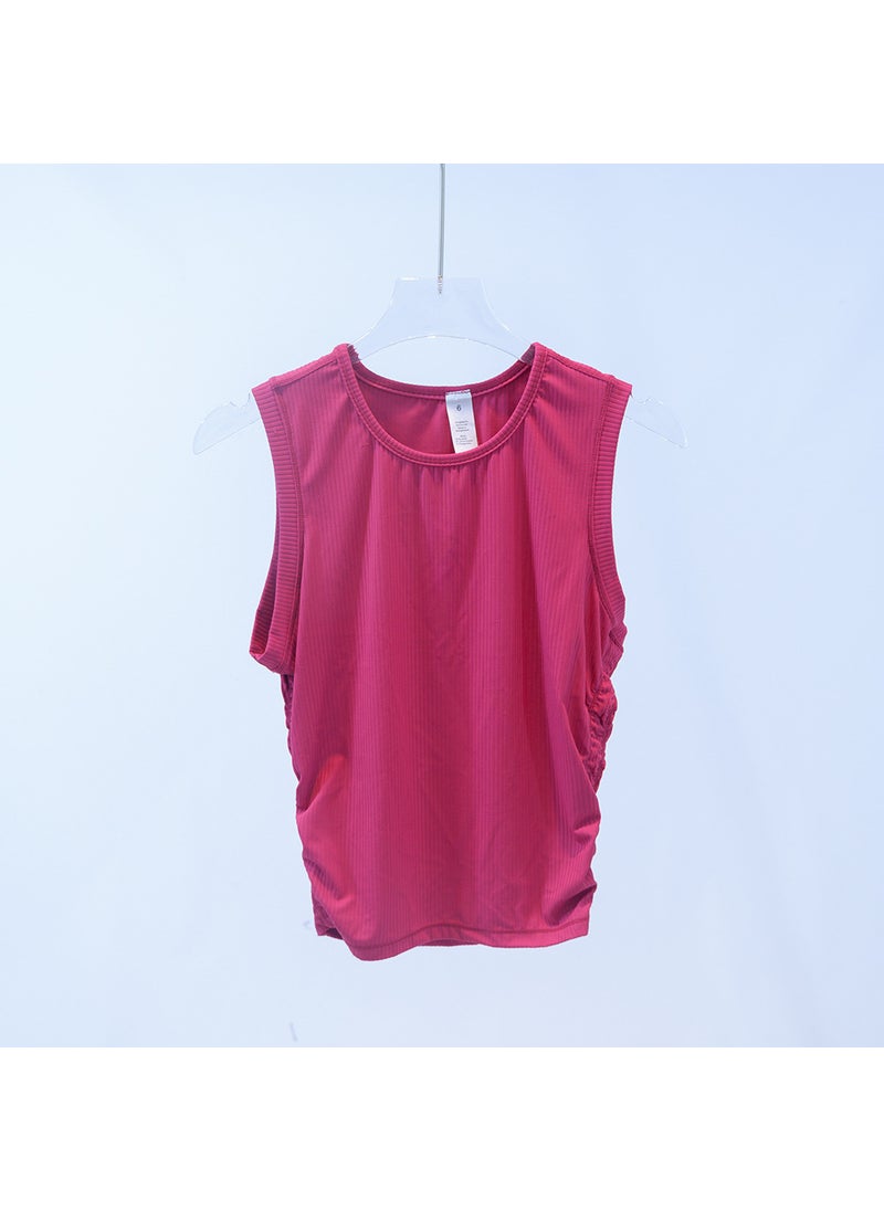 Summer Ladies Yoga Threaded Tank Top Quick-Dry Breathable Raspberry Red 032 Ribbed Vest